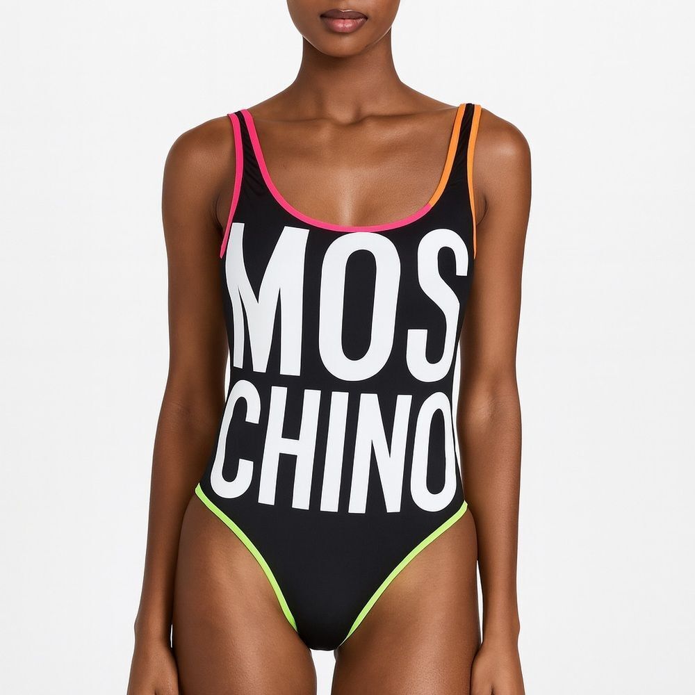 MOSCHINO Black One Piece with Neon Highlights